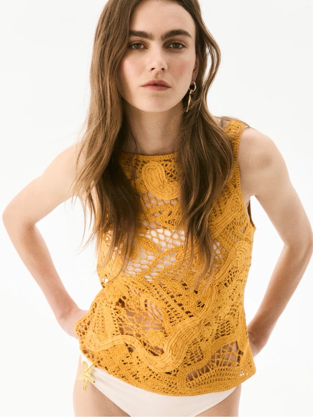 H&M Edition Mustard Crochet Tank Top - size S